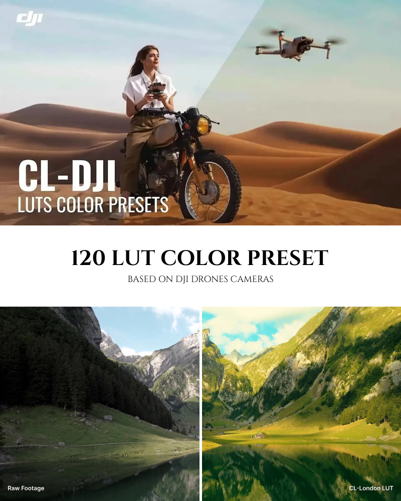 120个大疆Drone无人机相机航拍电影级镜头LUT调色预设 Pixflow CL-DJI Drone LUTs